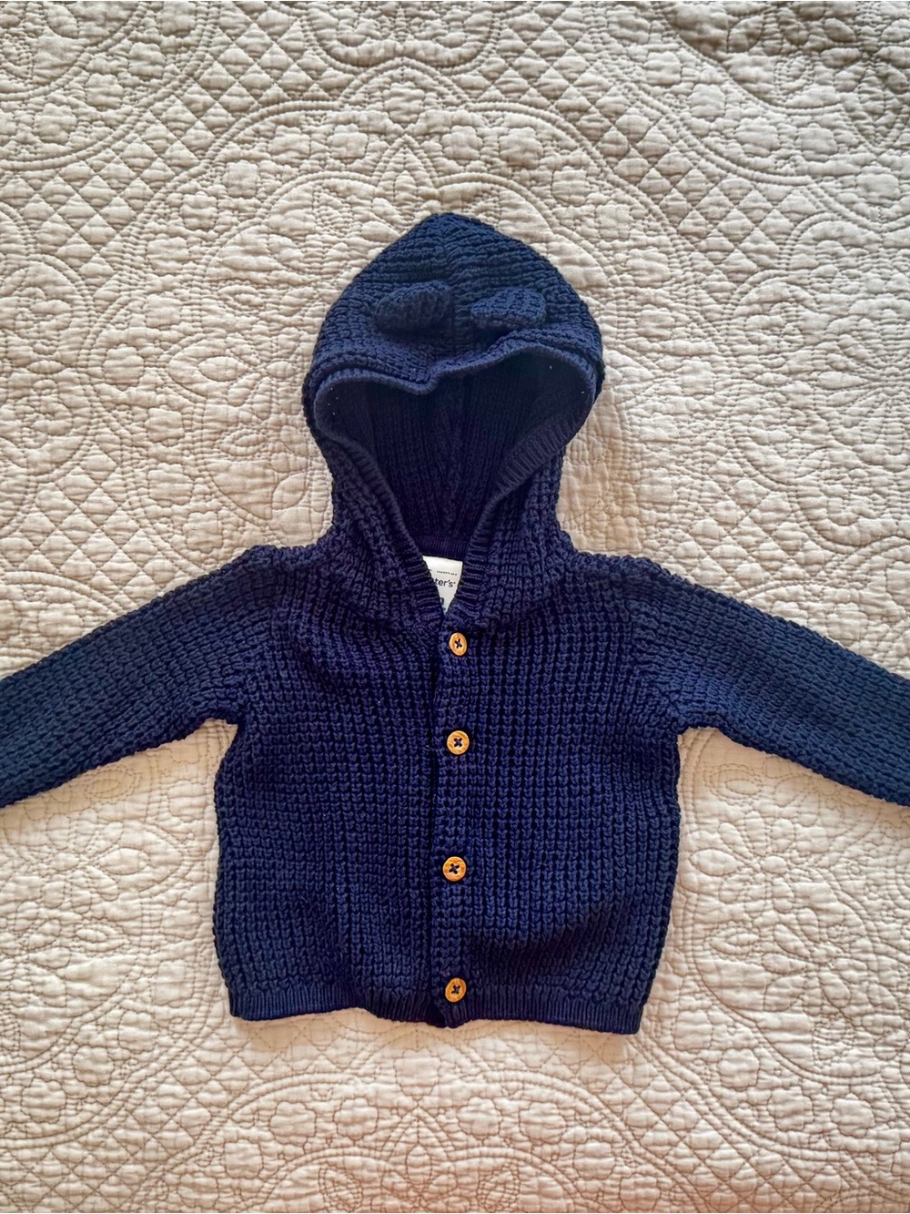 Carter's Navy Hooded Knit Cardigan with Wooden Buttons